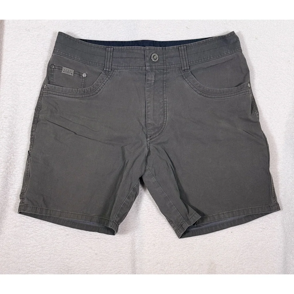 KUHL Men 34 Cargo Shorts Vintage Patina Dye Dark Gray Hiking Outdoor 7.5 Inseam